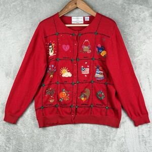 Marisa‎ Christina Calendar Month Cardigan Sweater Womens 1X VTG Teacher Holidays